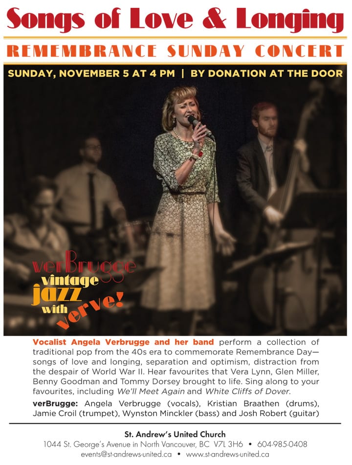 Remembrance Sunday Concert – Songs of Love and Longing at St Andrew United Church North Vancouver
