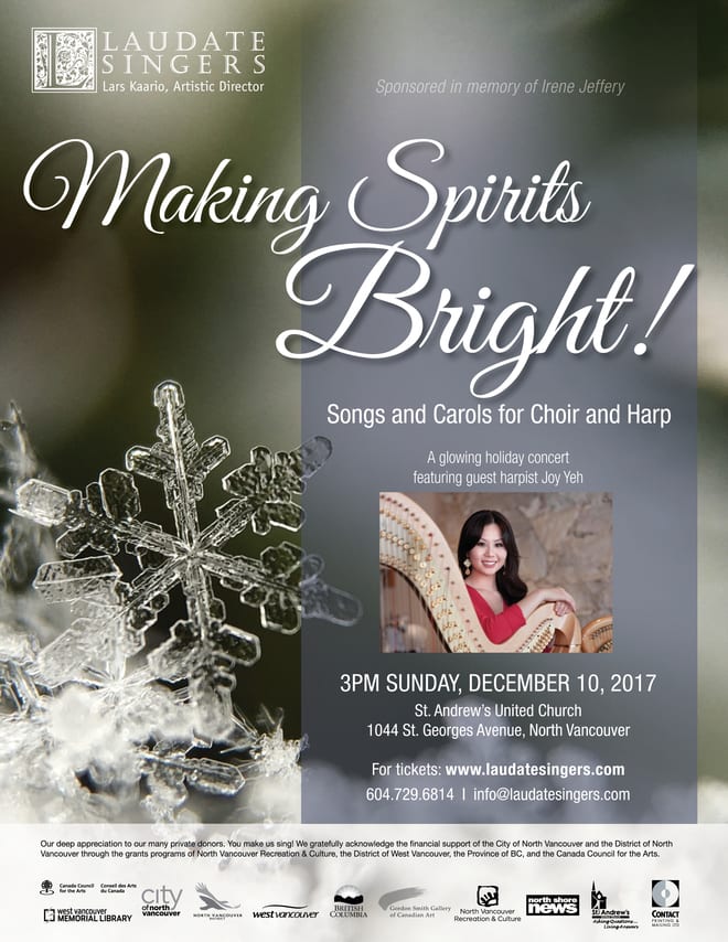 Making Spirits Bright! Songs and Carols for Choir and Harp at the St Andrew’s United Church North Vancouver