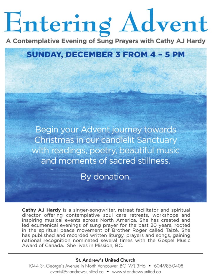 Entering Advent with Cathy AJ Hardy at St. Andrew’ United Church North Vancouver