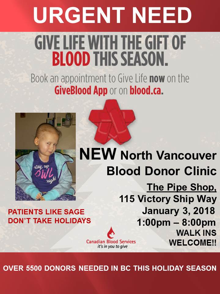 Blood Donor Clinic at The Pipe Shop North Vancouver – Urgent Need!