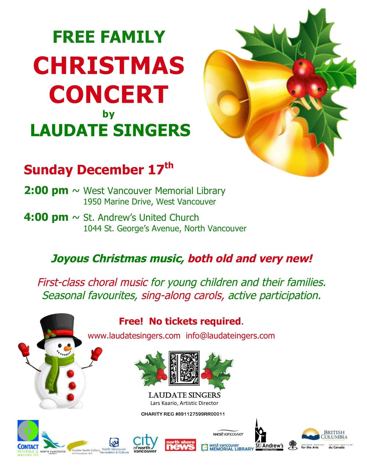 Free Family Christmas Concert at St Andrews United Church North Vancouver